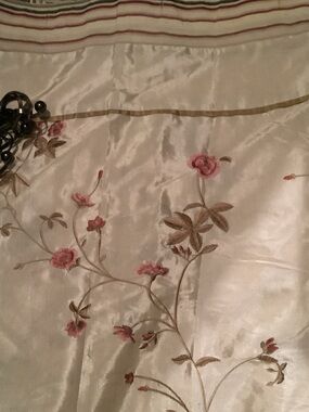Croscill Cream Curtain Panel with Pink Floral Embroidery